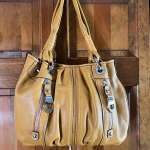 B Makowsky Mustard Leather Shoulder Bag